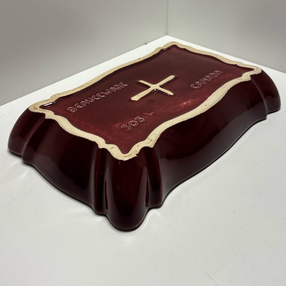 Beautiful vintage Beauceware glazed red and turquoise rectangular planter - Picture 2 of 8